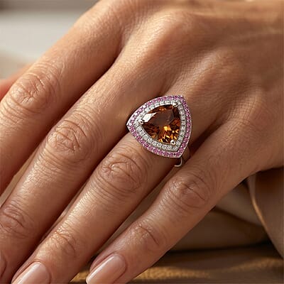 EverTrue Autumn Alexite and Multi Gemstone 4.50 ctw Crown of Firelight Ring in Platinum Bond (Size 5.0)