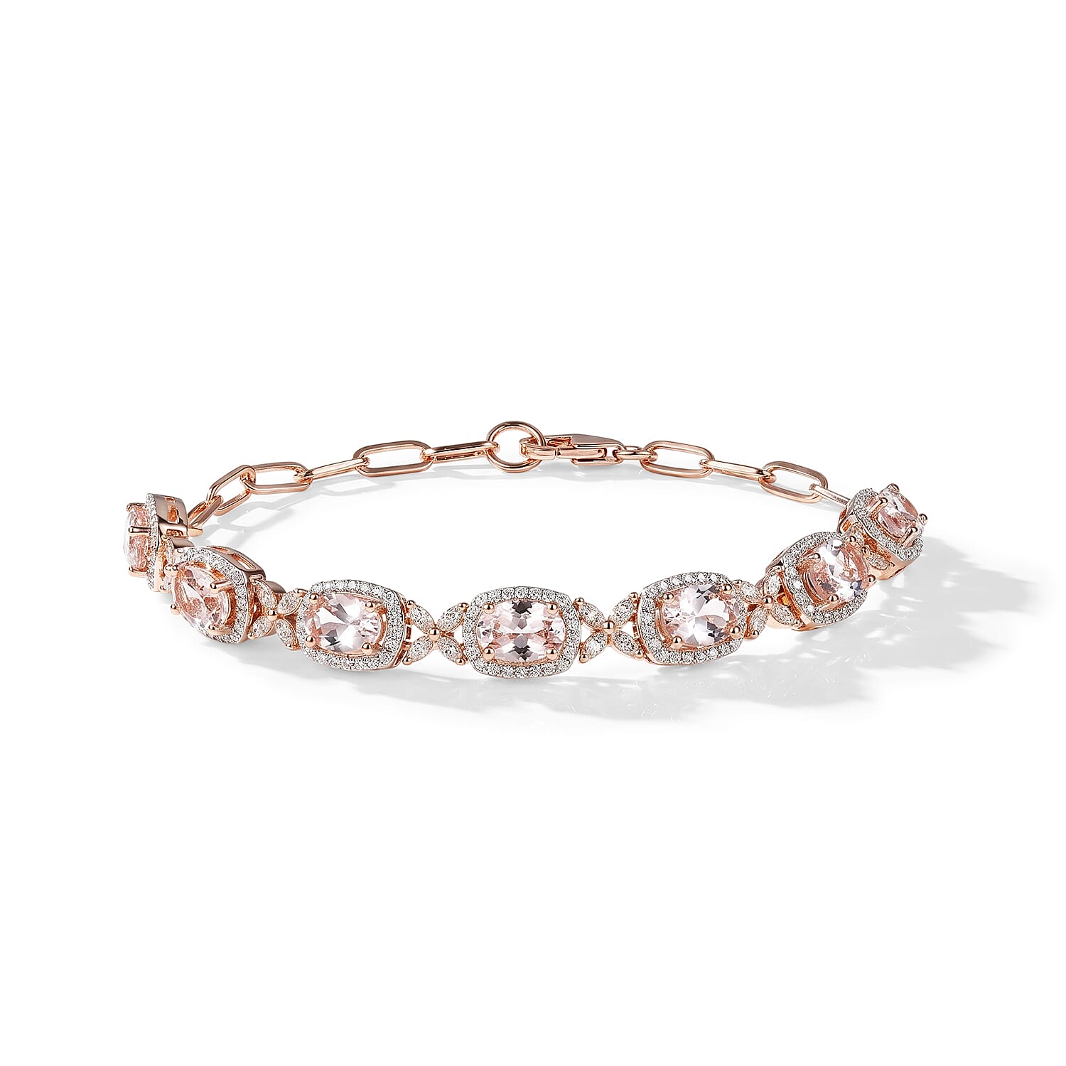 D'Joy Premium Pink Morganite and Moissanite 6.60 ctw Blush Sparkle Bracelet in 18K Vermeil RG Over Sterling Silver (6.50 In)