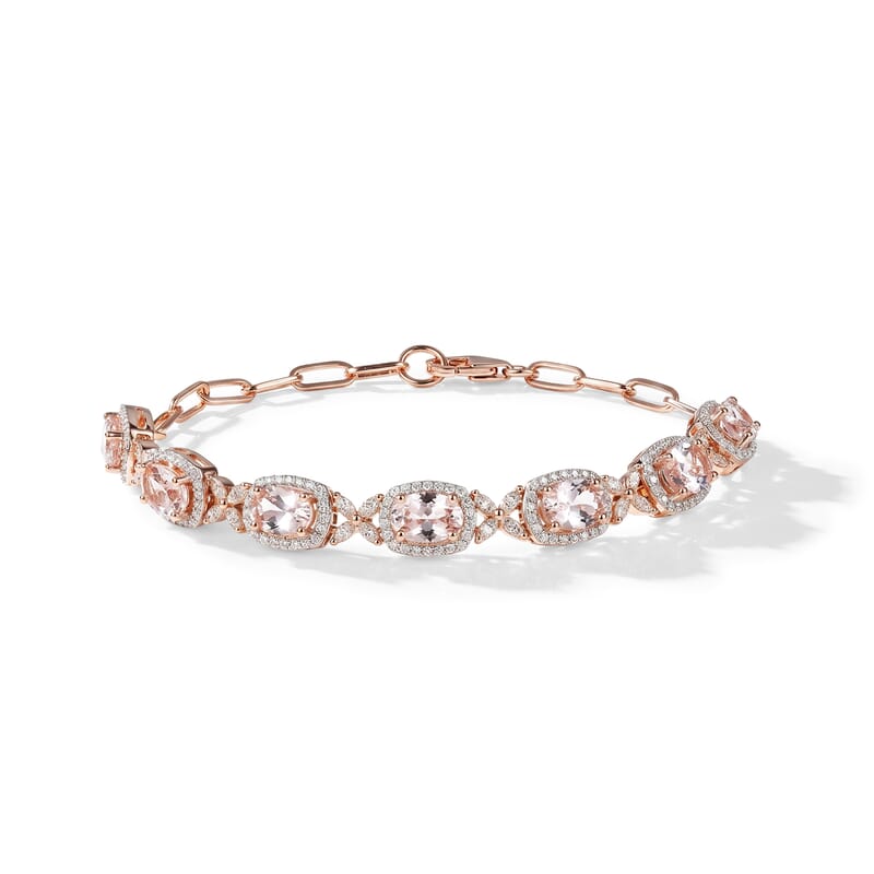 D'Joy Premium Pink Morganite and Moissanite 6.60 ctw Blush Sparkle Bracelet in 18K Vermeil RG Over Sterling Silver (6.50 In)