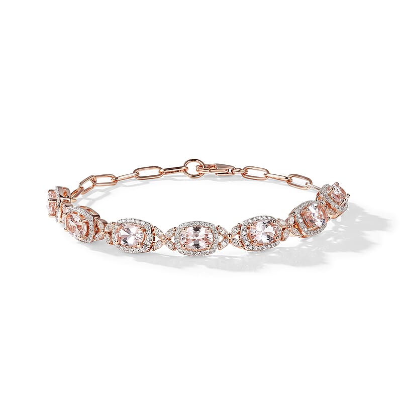 D'Joy Premium Pink Morganite and Moissanite 6.60 ctw Blush Sparkle Bracelet in 18K Vermeil RG Over Sterling Silver (6.50 In)