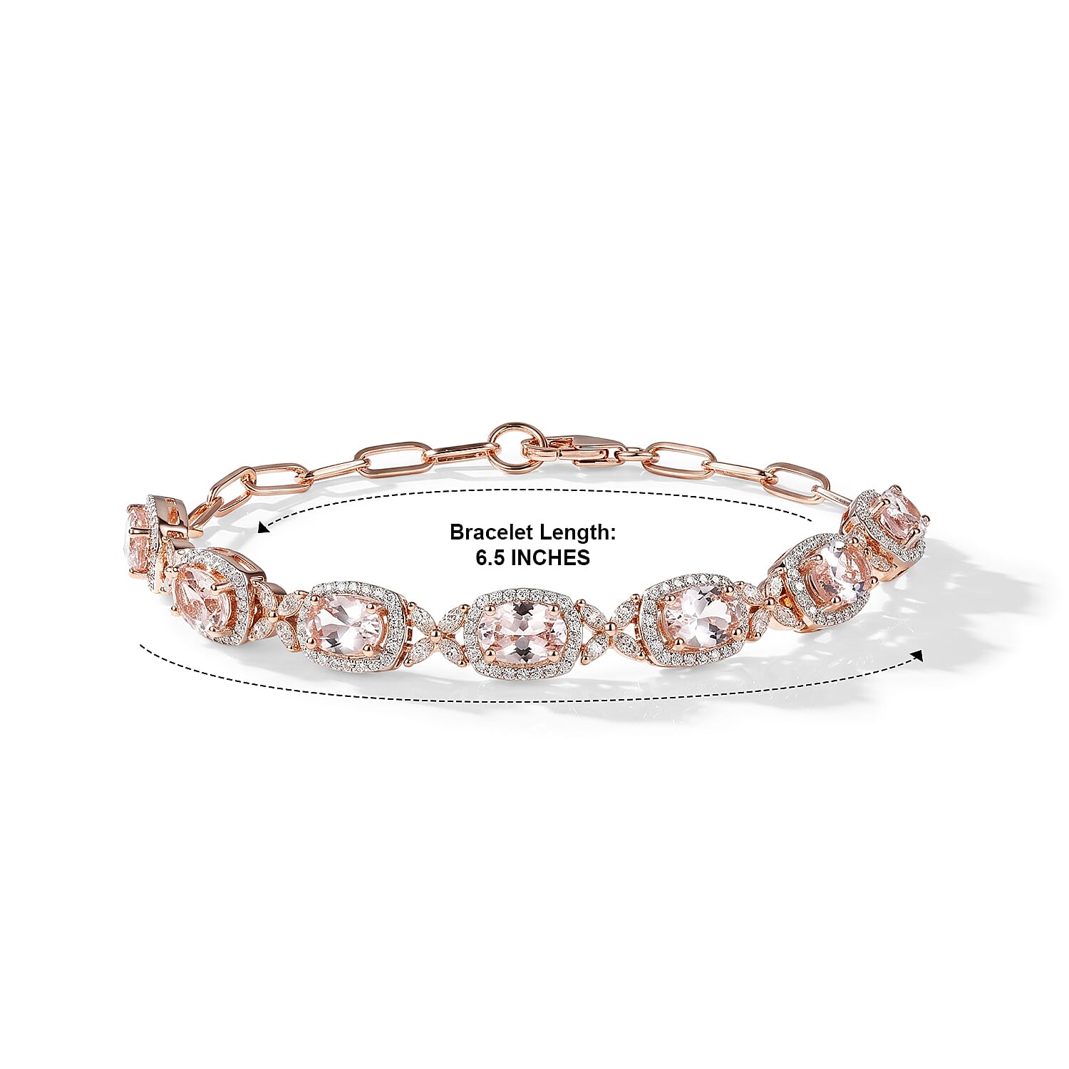 D'Joy Premium Pink Morganite and Moissanite 6.60 ctw Blush Sparkle Bracelet in 18K Vermeil RG Over Sterling Silver (6.50 In)