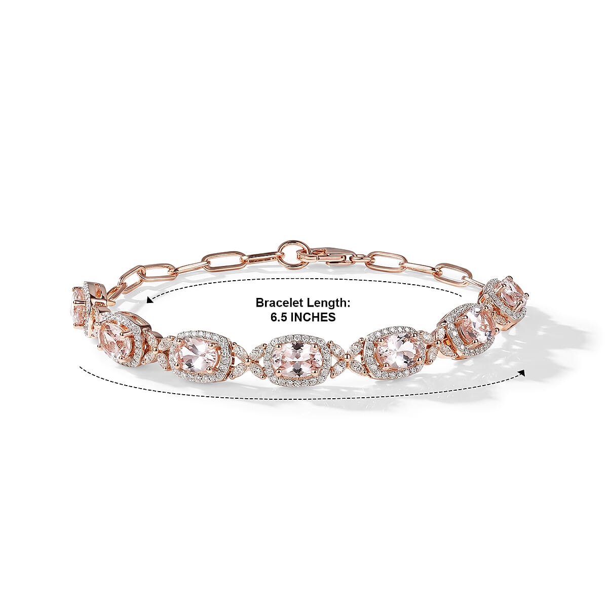 D'Joy Premium Pink Morganite and Moissanite 6.60 ctw Blush Sparkle Bracelet in 18K Vermeil RG Over Sterling Silver (6.50 In) image number 4