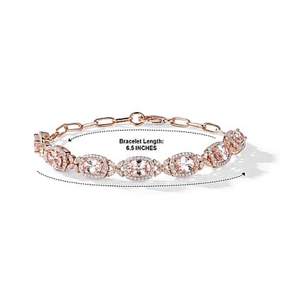 D'Joy Premium Pink Morganite and Moissanite 6.60 ctw Blush Sparkle Bracelet in 18K Vermeil RG Over Sterling Silver (6.50 In)