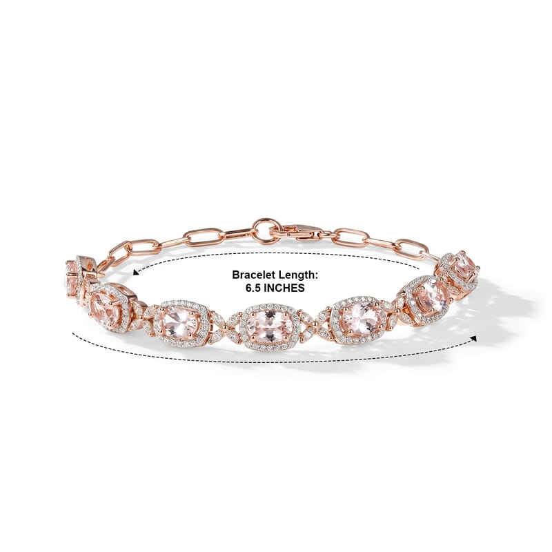 D'Joy Premium Pink Morganite and Moissanite 6.60 ctw Blush Sparkle Bracelet in 18K Vermeil RG Over Sterling Silver (6.50 In)