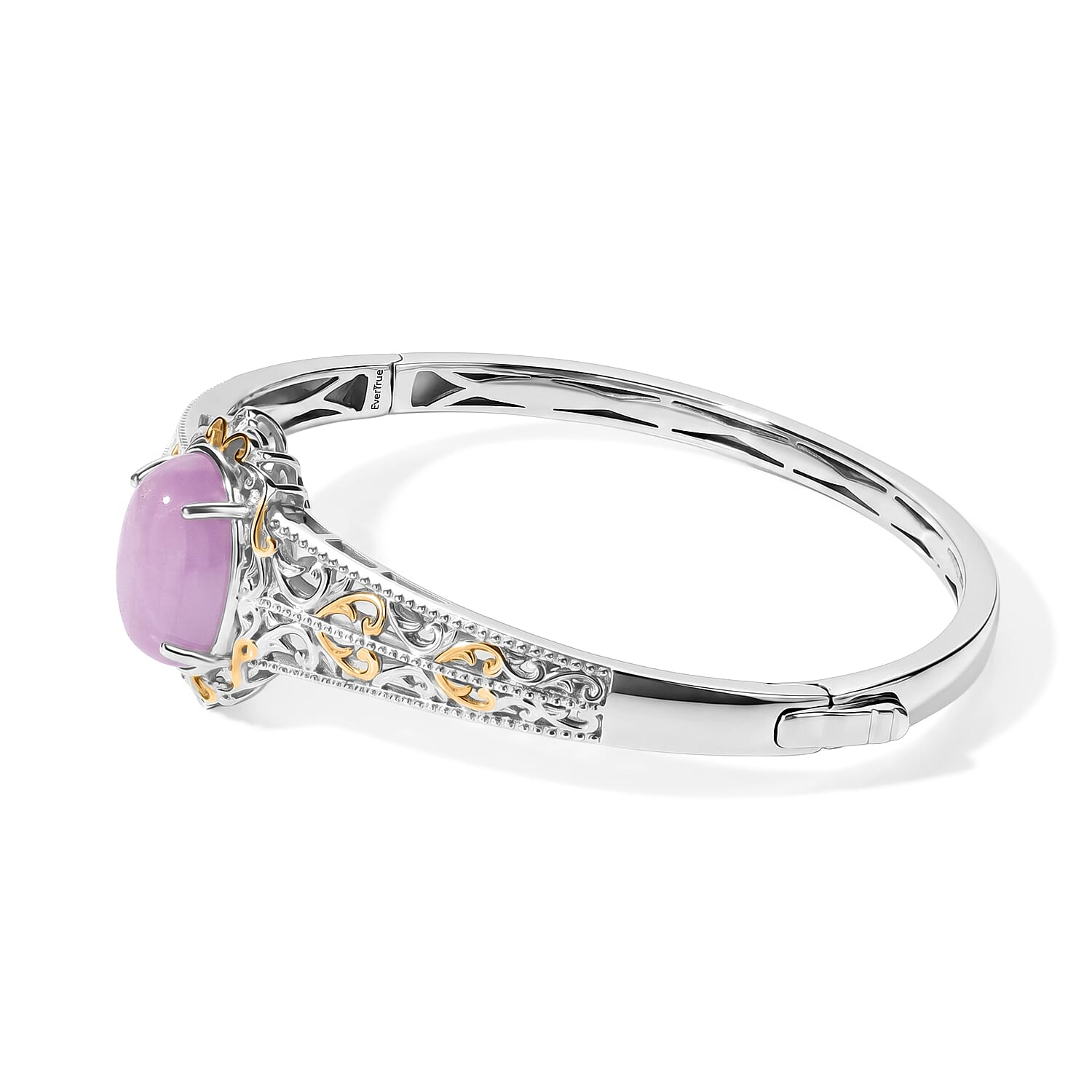 EverTrue Kunzite 12.40 ctw Royal Court Two Tone Bangle Bracelet in 18K Yellow Gold Plated and Platinum Bond 6.50 Inches