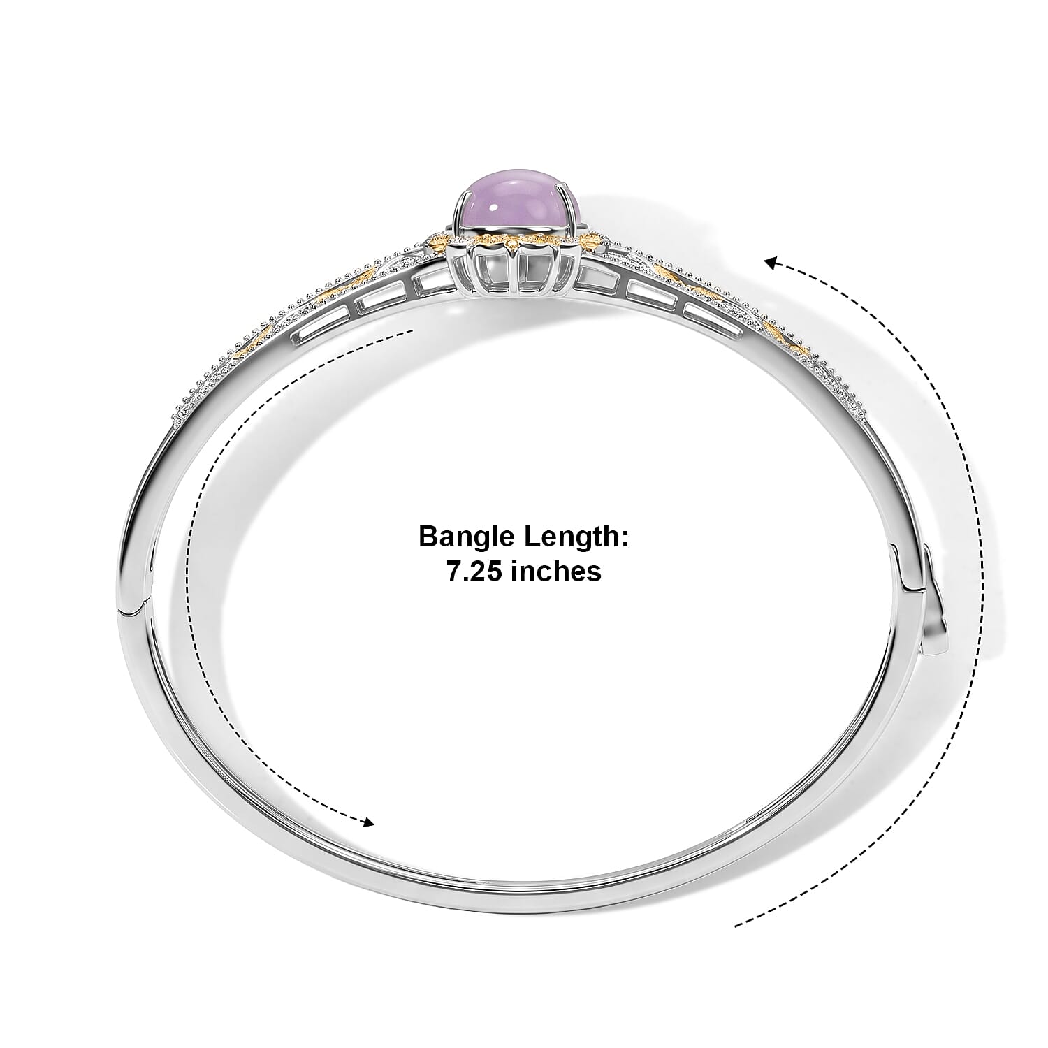 EverTrue Kunzite 12.40 ctw Royal Court Two Tone Bangle Bracelet in 18K Yellow Gold Plated and Platinum Bond 6.50 Inches
