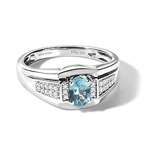D'Joy Premium Betroka Blue Apatite and Moissanite 0.90 ctw Ring in Rhodium Over Sterling Silver (Size 10.0)