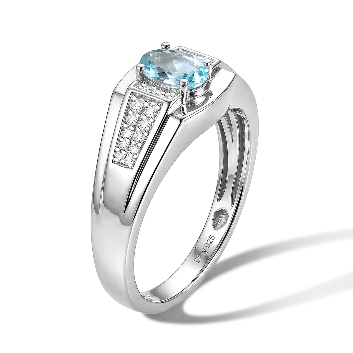 D'Joy Premium Betroka Blue Apatite and Moissanite 0.90 ctw Ring in Rhodium Over Sterling Silver (Size 10.0) image number 1