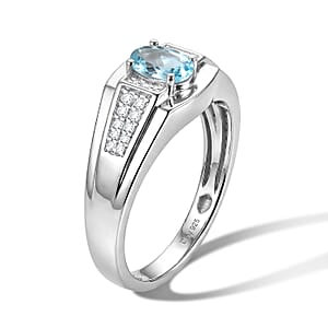 D'Joy Premium Betroka Blue Apatite and Moissanite 0.90 ctw Ring in Rhodium Over Sterling Silver (Size 10.0)