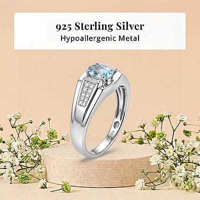 D'Joy Premium Betroka Blue Apatite and Moissanite 0.90 ctw Men's Ring in Rhodium Over Sterling Silver (Size 10.0)