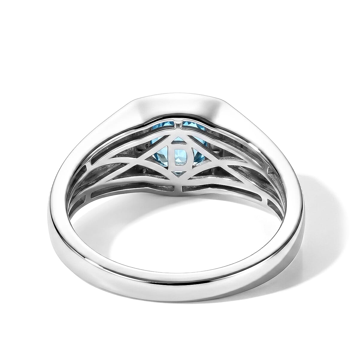 D'Joy Premium Betroka Blue Apatite and Moissanite 0.90 ctw Ring in Rhodium Over Sterling Silver (Size 10.0) image number 2