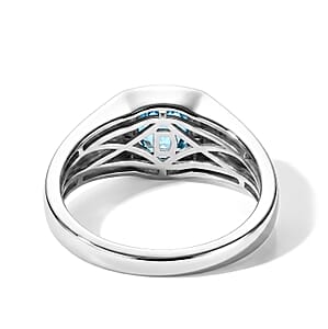 D'Joy Premium Betroka Blue Apatite and Moissanite 0.90 ctw Ring in Rhodium Over Sterling Silver (Size 10.0)