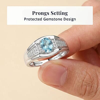 D'Joy Premium Betroka Blue Apatite and Moissanite 0.90 ctw Men's Ring in Rhodium Over Sterling Silver (Size 10.0)