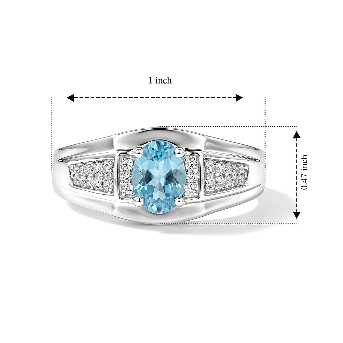 D'Joy Premium Betroka Blue Apatite and Moissanite 0.90 ctw Ring in Rhodium Over Sterling Silver (Size 10.0) image number 3