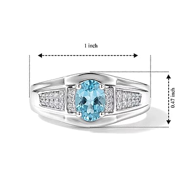 D'Joy Premium Betroka Blue Apatite and Moissanite 0.90 ctw Men's Ring in Rhodium Over Sterling Silver (Size 10.0)