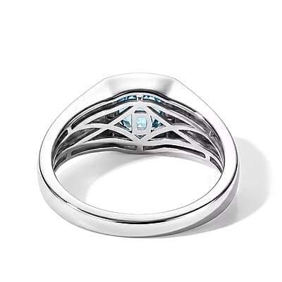 D'Joy Premium Betroka Blue Apatite and Moissanite 0.90 ctw Men's Ring in Rhodium Over Sterling Silver (Size 10.0)
