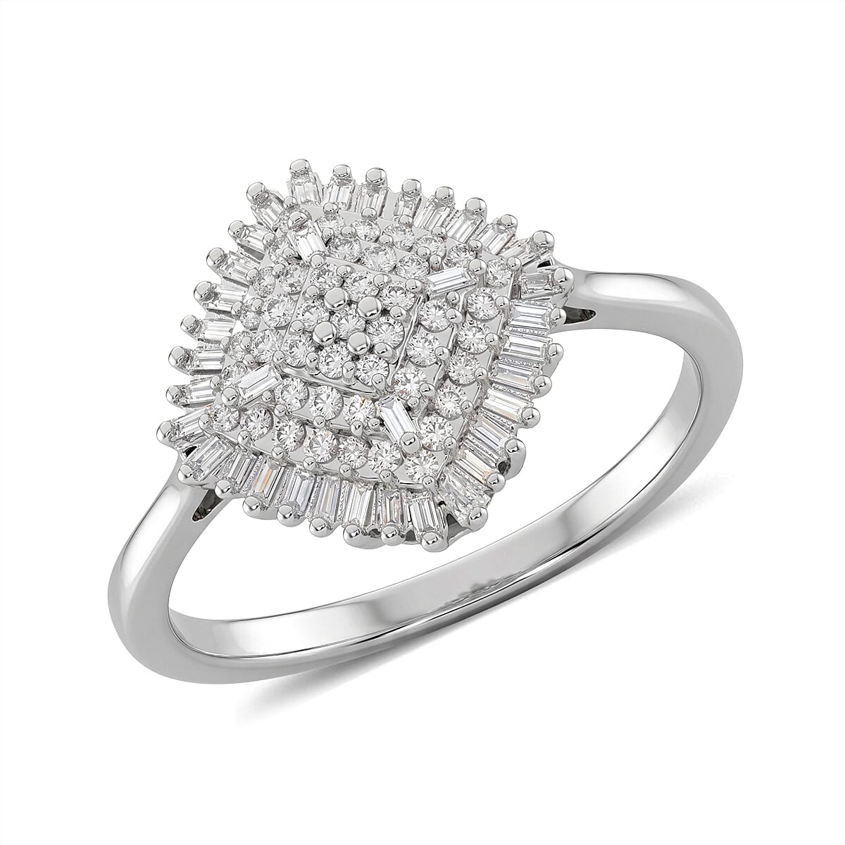 D'Joy Diamond 0.50 ctw Deco Meridian Ring in Rhodium Over Sterling Silver (Size 6.0)