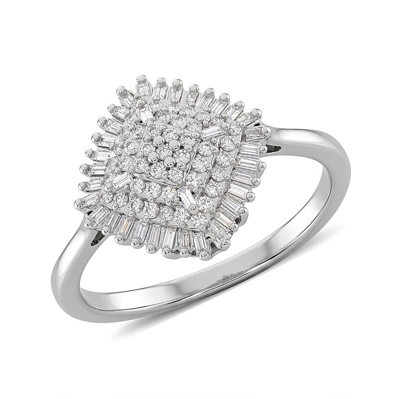 D'Joy Diamond 0.50 ctw Deco Meridian Ring in Rhodium Over Sterling Silver (Size 6.0)