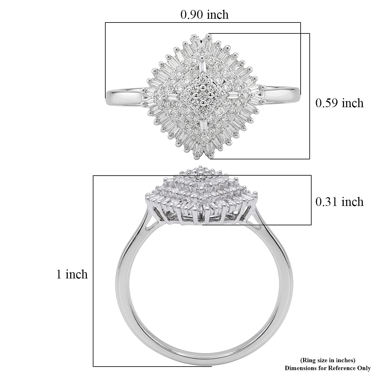 D'Joy Diamond 0.50 ctw Deco Meridian Ring in Rhodium Over Sterling Silver (Size 6.0)