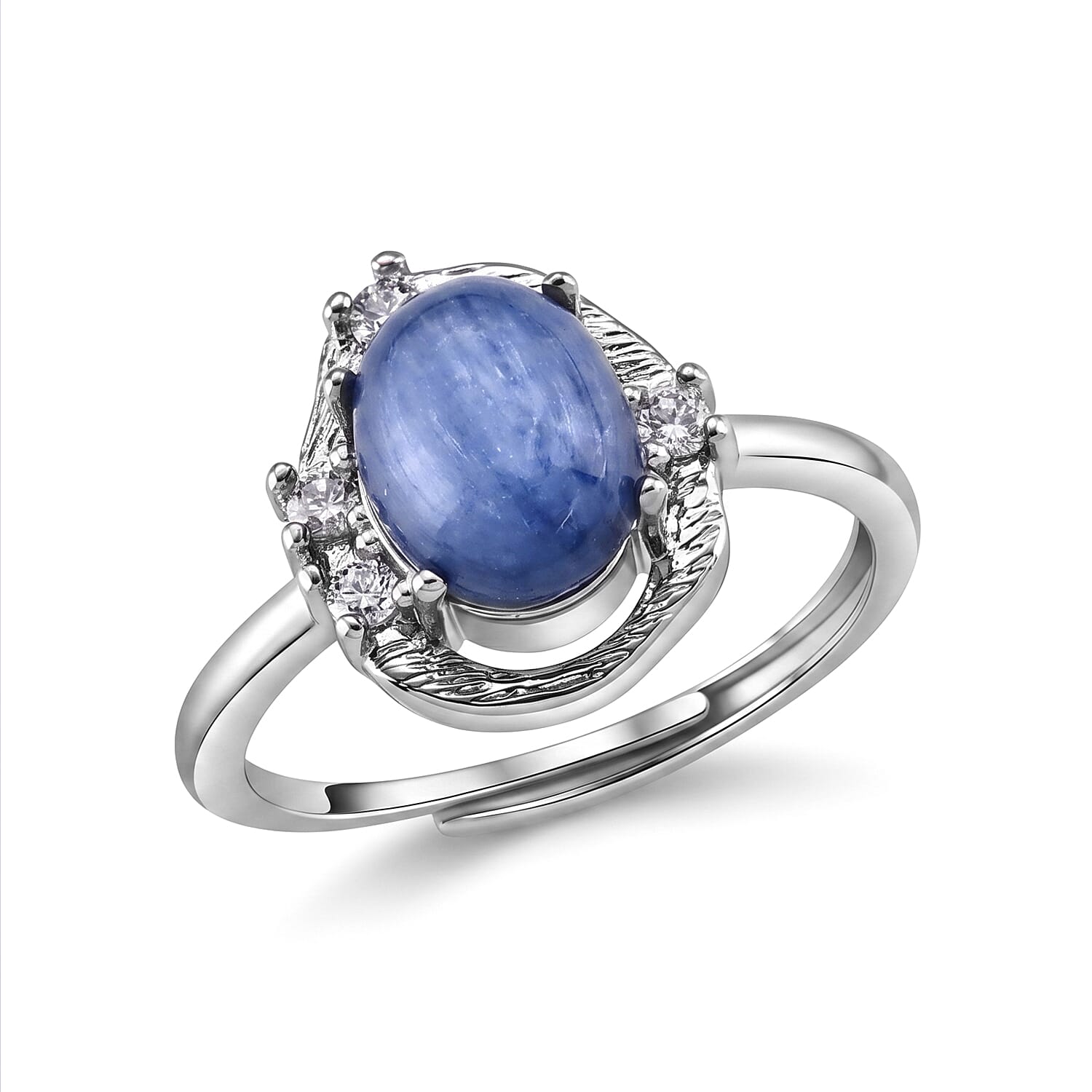 Kashmir Kyanite and Simulated Diamond 3.00 ctw Ring in Silvertone (Adjustable)