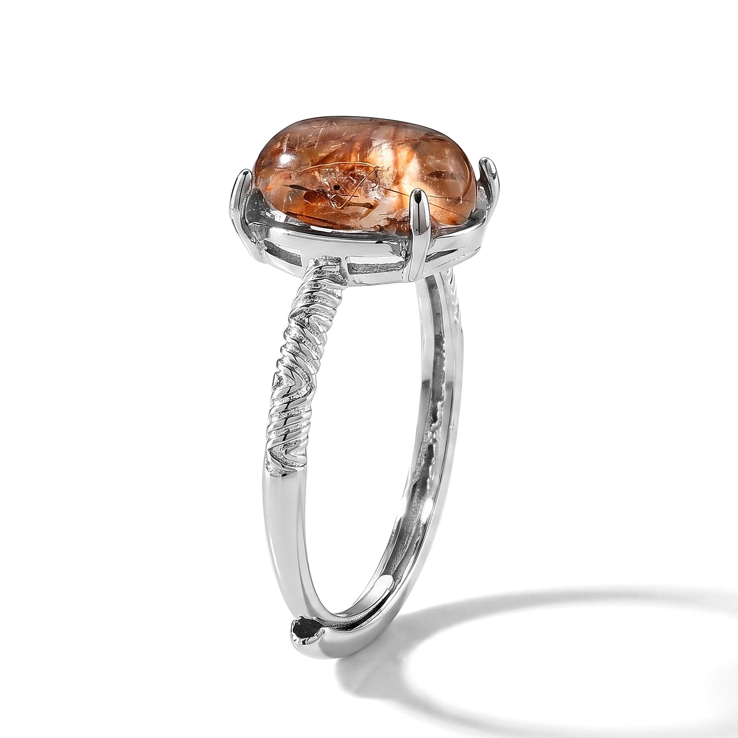 Super Blackgold Quartz and Simulated Diamond 3.00 ctw Ring in Silvertone (Adjustable)