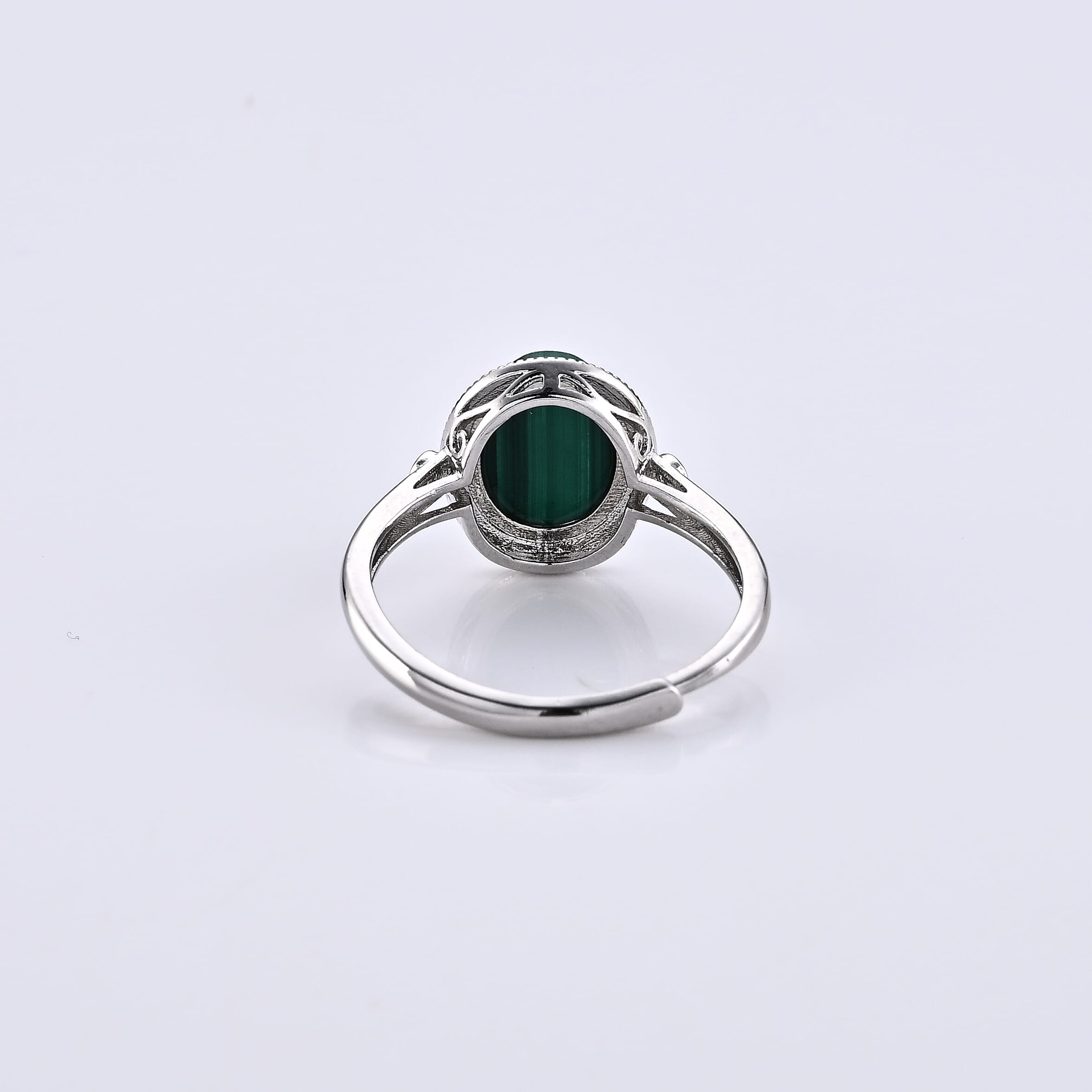 African Malachite and Simulated Diamond 4.00 ctw Ring in Silvertone (Adjustable)