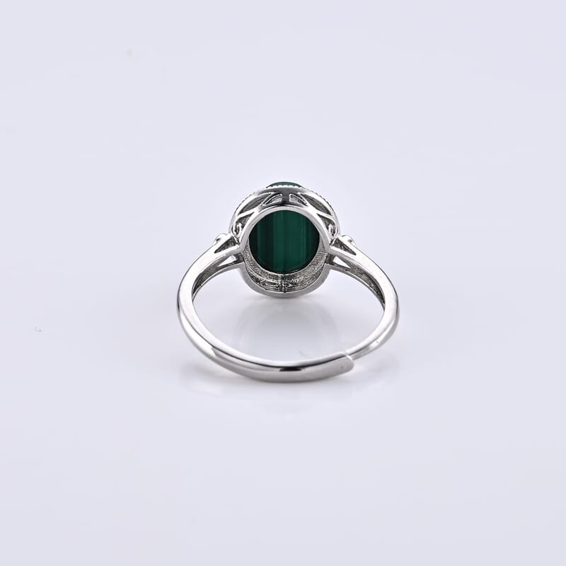 African Malachite and Simulated Diamond 4.00 ctw Ring in Silvertone (Adjustable)