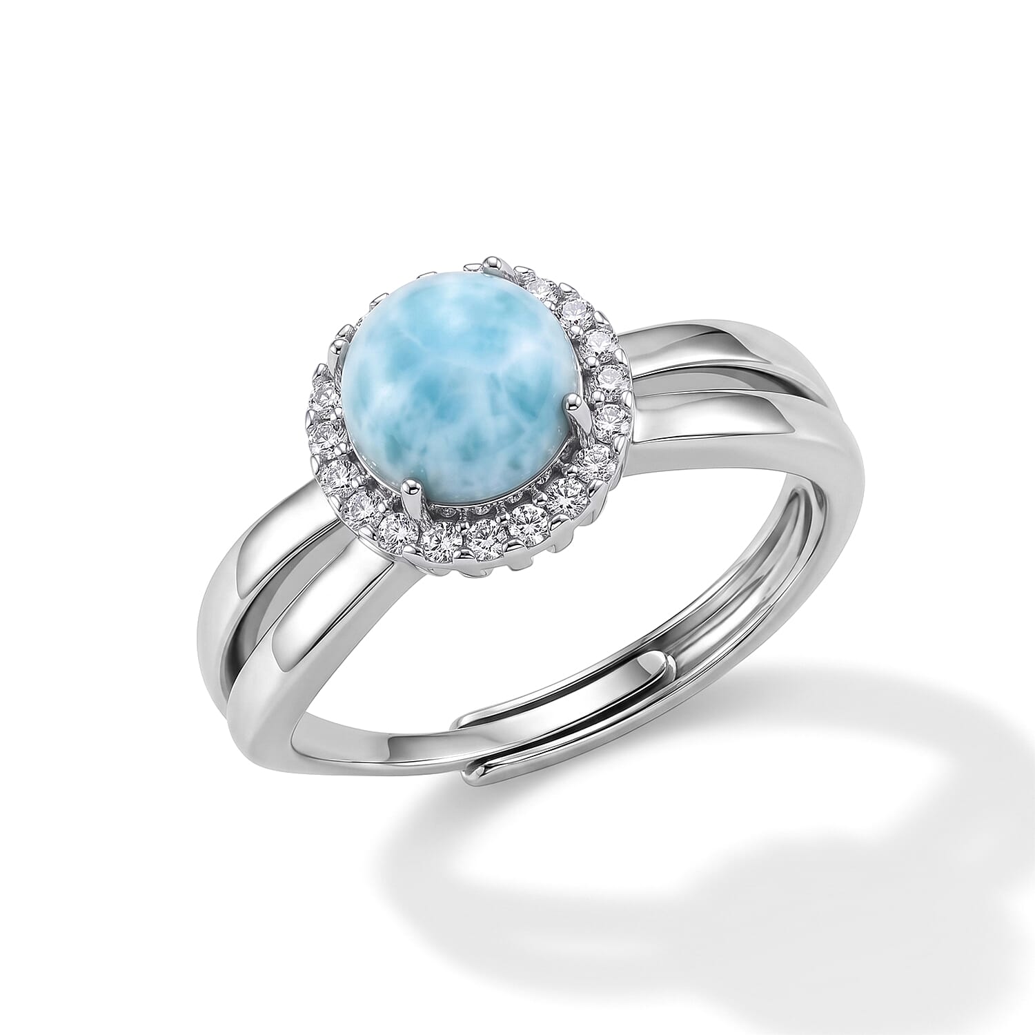 Larimar and Simulated Diamond 4.00 ctw Ring in Silvertone (Adjustable)