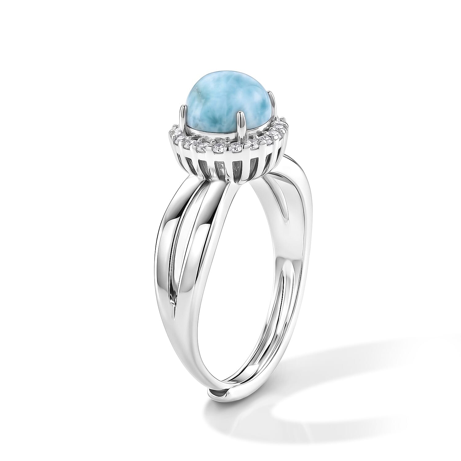Larimar and Simulated Diamond 4.00 ctw Ring in Silvertone (Adjustable)
