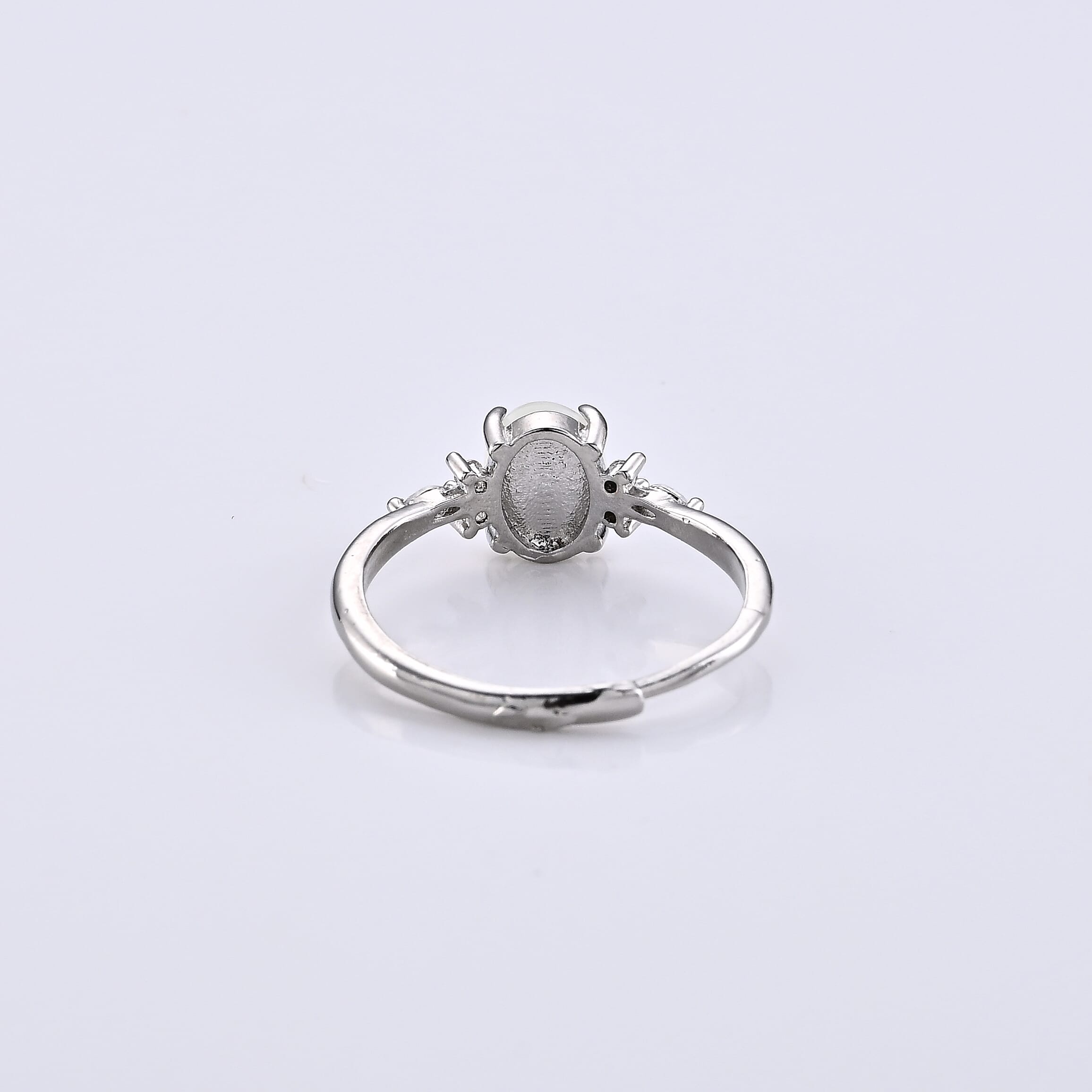 Opal and Simulated Diamond 3.00 ctw Ring in Silvertone (Adjustable)