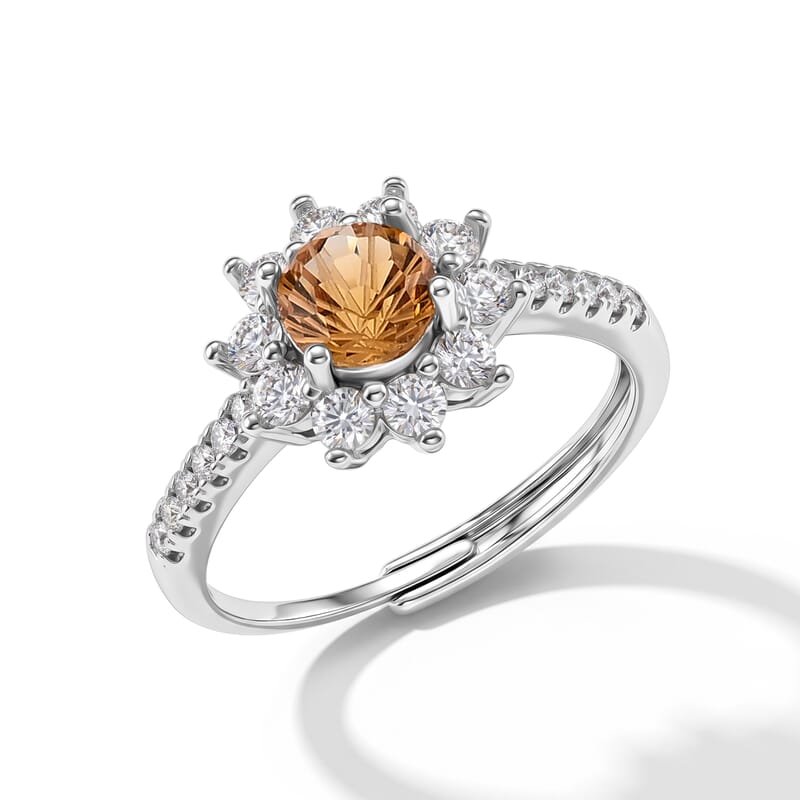 Brazilian Citrine and Simulated Diamond 2.00 ctw Ring in Silvertone (Adjustable)