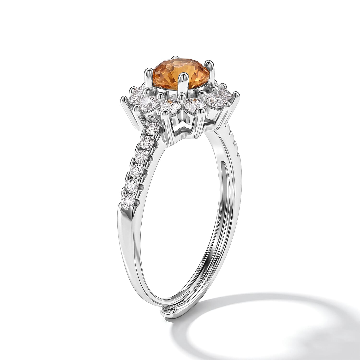 Brazilian Citrine and Simulated Diamond 2.00 ctw Ring in Silvertone (Adjustable)