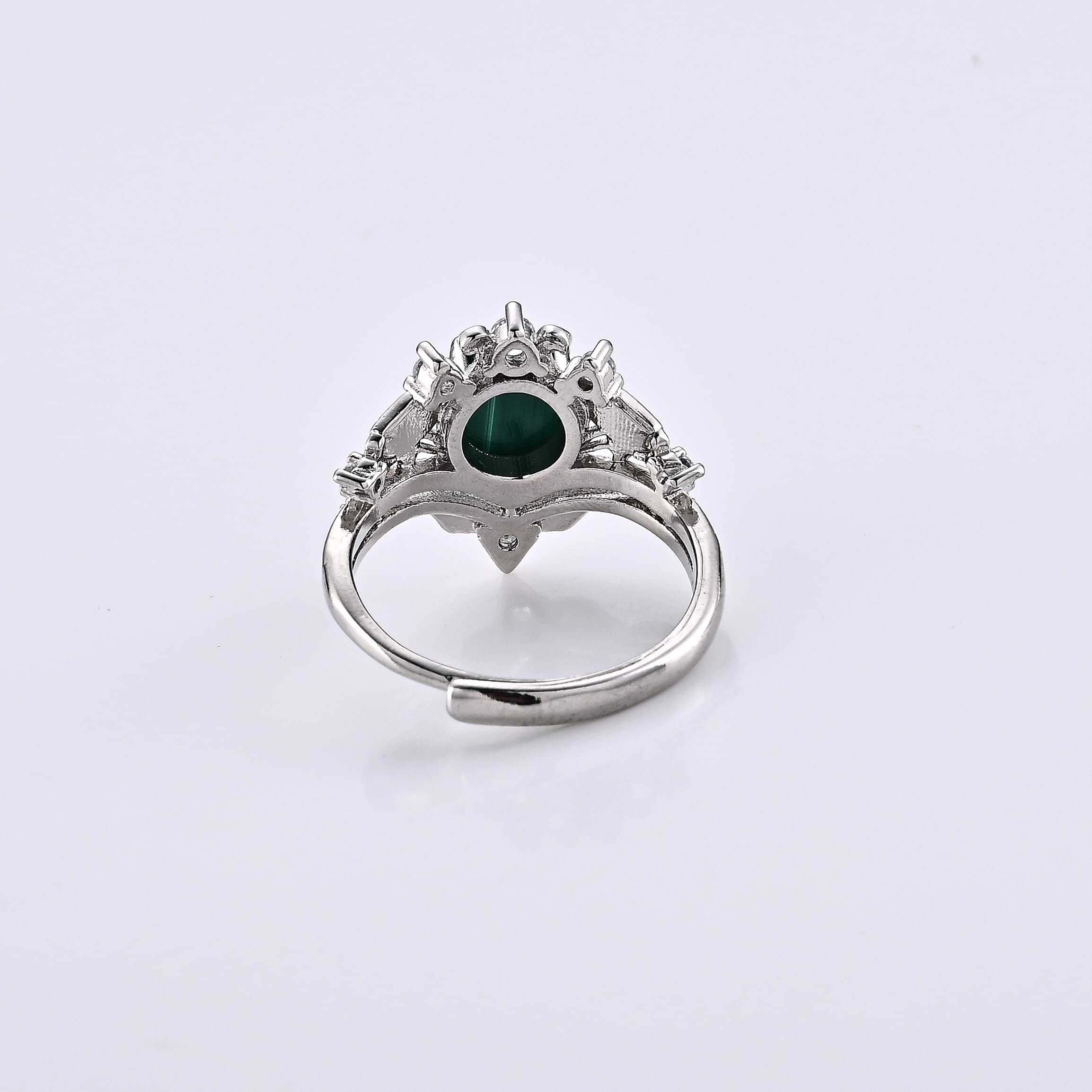 African Malachite and Simulated Diamond 4.00 ctw Ring in Silvertone (Adjustable)