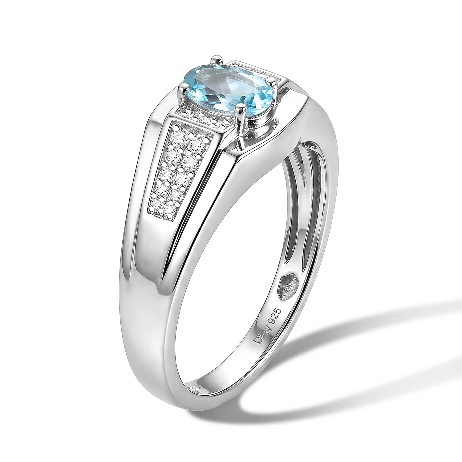 D'Joy Premium Betroka Blue Apatite, Moissanite Ring in Rhodium Over Sterling Silver (Size 9.0) 0.90 ctw
