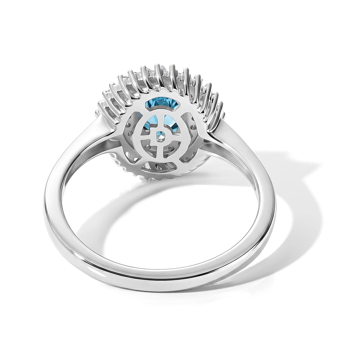 D'Joy Premium Betroka Blue Apatite and Diamond (0.36 cts) 1.20 ctw Ocean Crown Halo Ring in Rhodium Over Sterling Silver (Size 10.0) image number 4