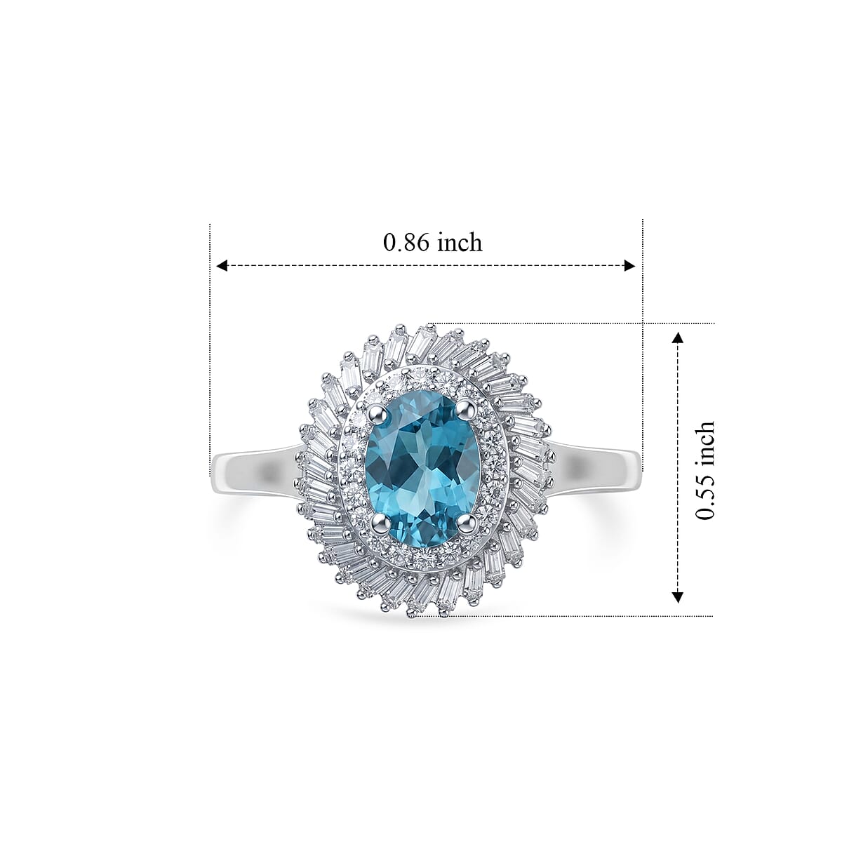 D'Joy Premium Betroka Blue Apatite and Diamond (0.36 cts) 1.20 ctw Ocean Crown Halo Ring in Rhodium Over Sterling Silver (Size 10.0) image number 5