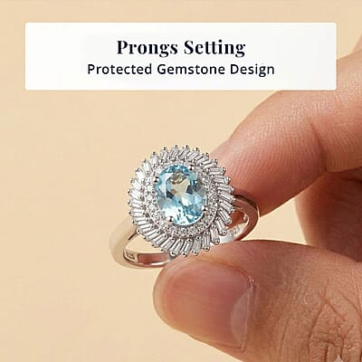 D'Joy Premium Betroka Blue Apatite and Diamond 1.20 ctw Ocean Crown Halo Ring in Rhodium Over Sterling Silver (Size 5.0)