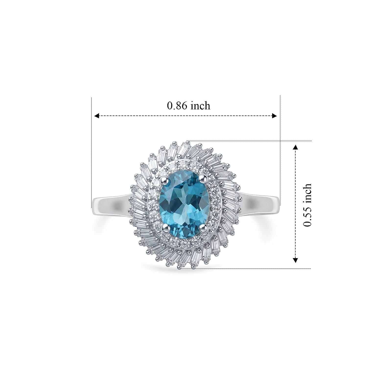D'Joy Premium Betroka Blue Apatite, Diamond (0.36 cts) Ring in Rhodium Over Sterling Silver (Size 5.0) 1.20 ctw