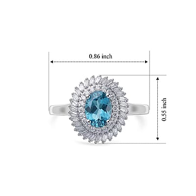 D'Joy Premium Betroka Blue Apatite and Diamond 1.20 ctw Ocean Crown Halo Ring in Rhodium Over Sterling Silver (Size 5.0)