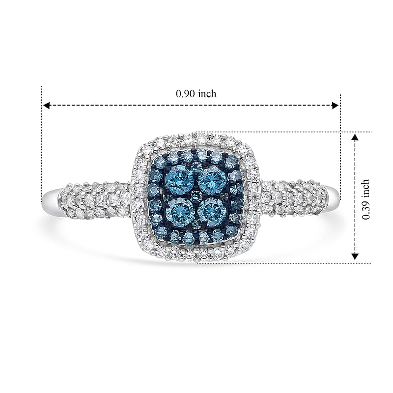 Luxuriant Blue Diamond and Lab Grown Diamond SI 0.50 ctw Ring in Rhodium Over Sterling Silver (Size 10.0)