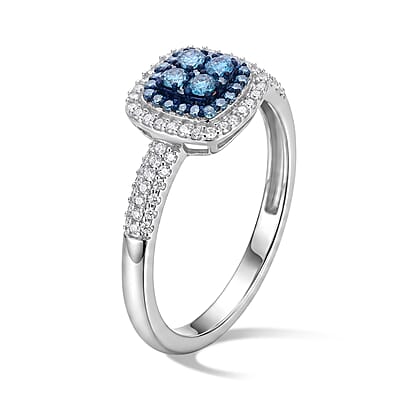 Luxuriant Blue Diamond and Lab Grown Diamond SI 0.50 ctw Ring in Rhodium Over Sterling Silver (Size 6.0)
