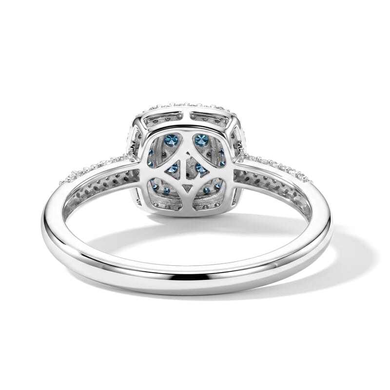 Luxuriant Blue Diamond and Lab Grown Diamond SI 0.50 ctw Ring in Rhodium Over Sterling Silver (Size 6.0)