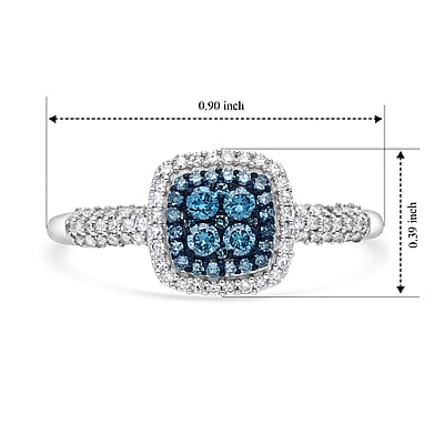 Luxuriant Blue Diamond and Lab Grown Diamond SI 0.50 ctw Ring in Rhodium Over Sterling Silver (Size 6.0)