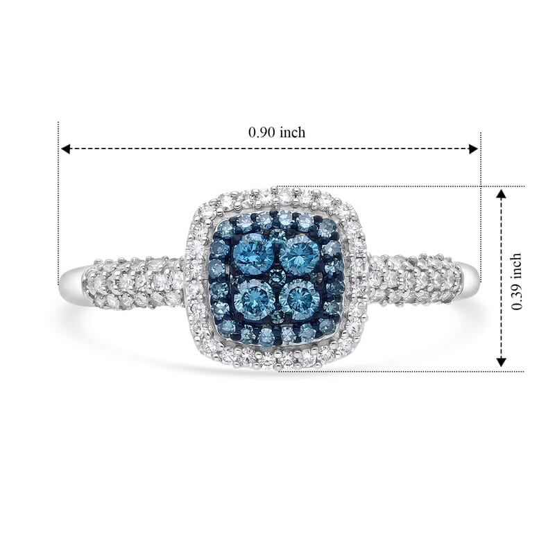 Luxuriant Blue Diamond and Lab Grown Diamond SI 0.50 ctw Ring in Rhodium Over Sterling Silver (Size 6.0)