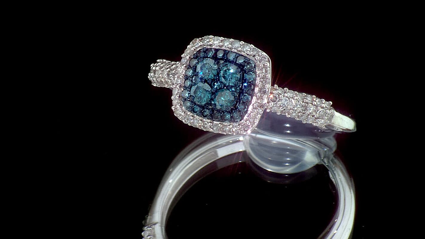 Luxuriant Blue Diamond, Lab Grown Diamond (SI) Ring in Rhodium Over Sterling Silver (Size 10.0) 0.50 ctw