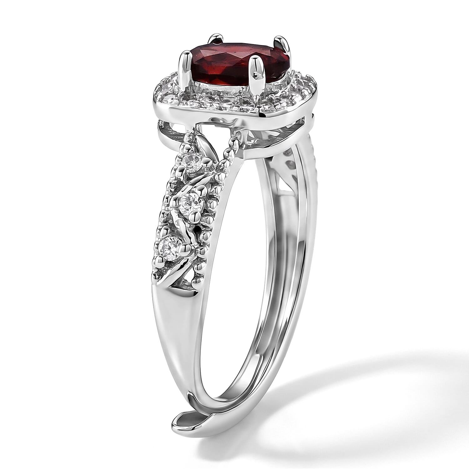 Mozambique Garnet and Simulated Diamond 2.05 ctw Ring in Silvertone (Adjustable)