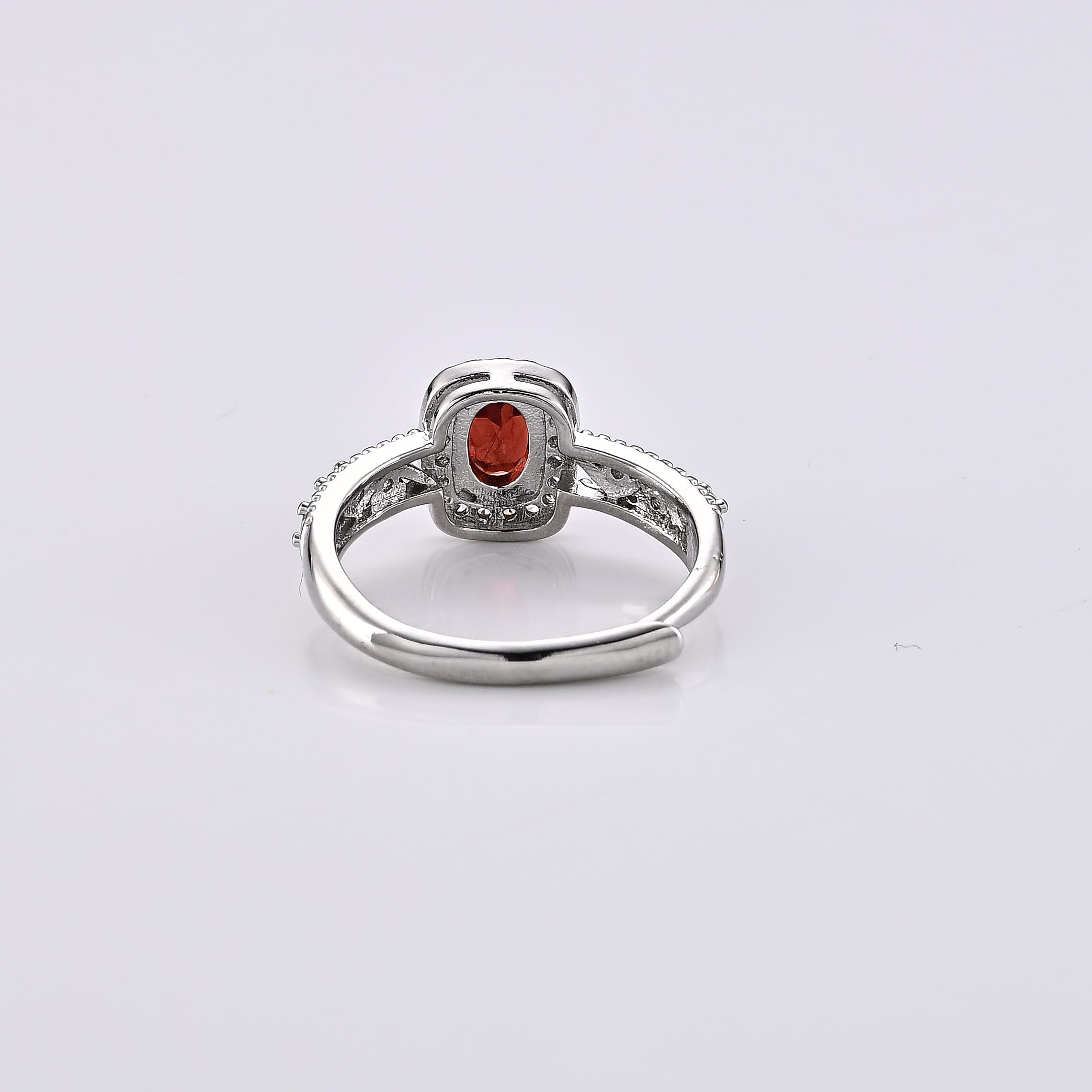 Mozambique Garnet and Simulated Diamond 2.05 ctw Ring in Silvertone (Adjustable)