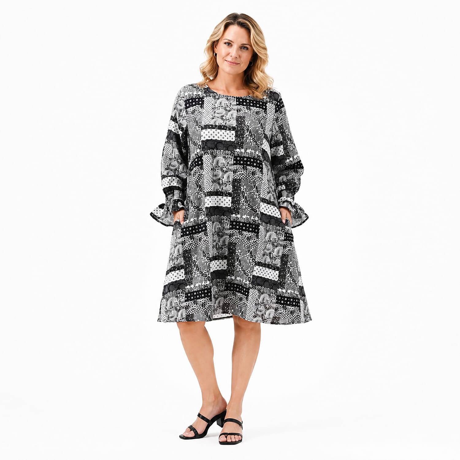 La Marey Black Bandana Poly Moss Printed Tunic - S/M