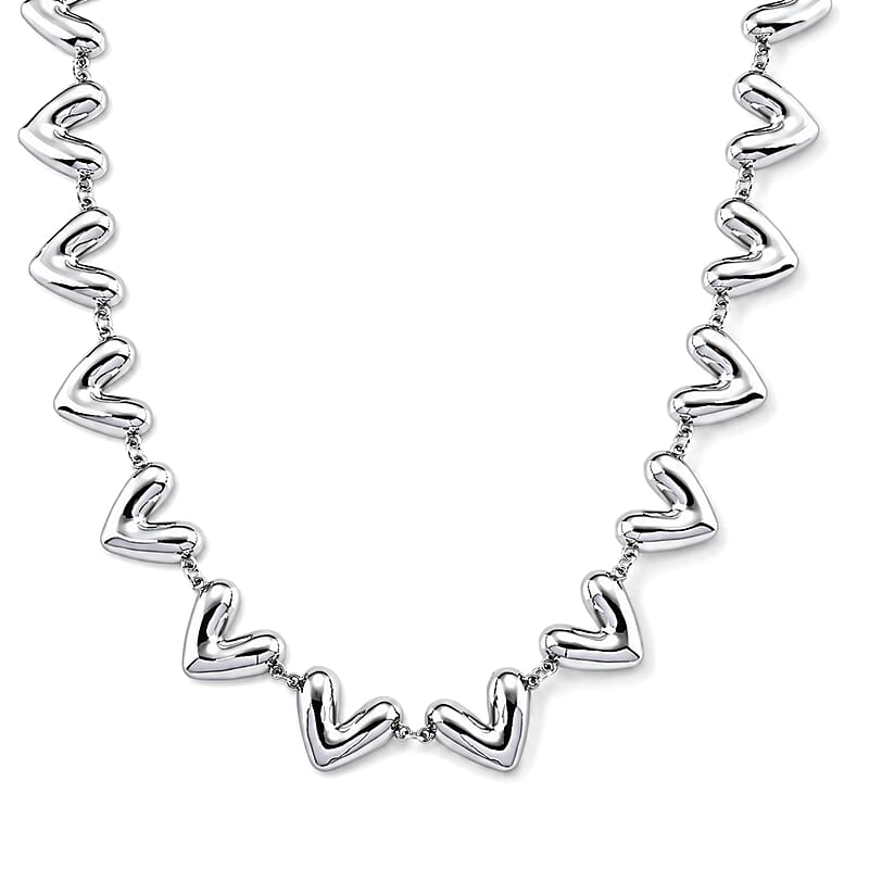 Chunky V-Link Chain Necklace in Silvertone 20-22 Inches