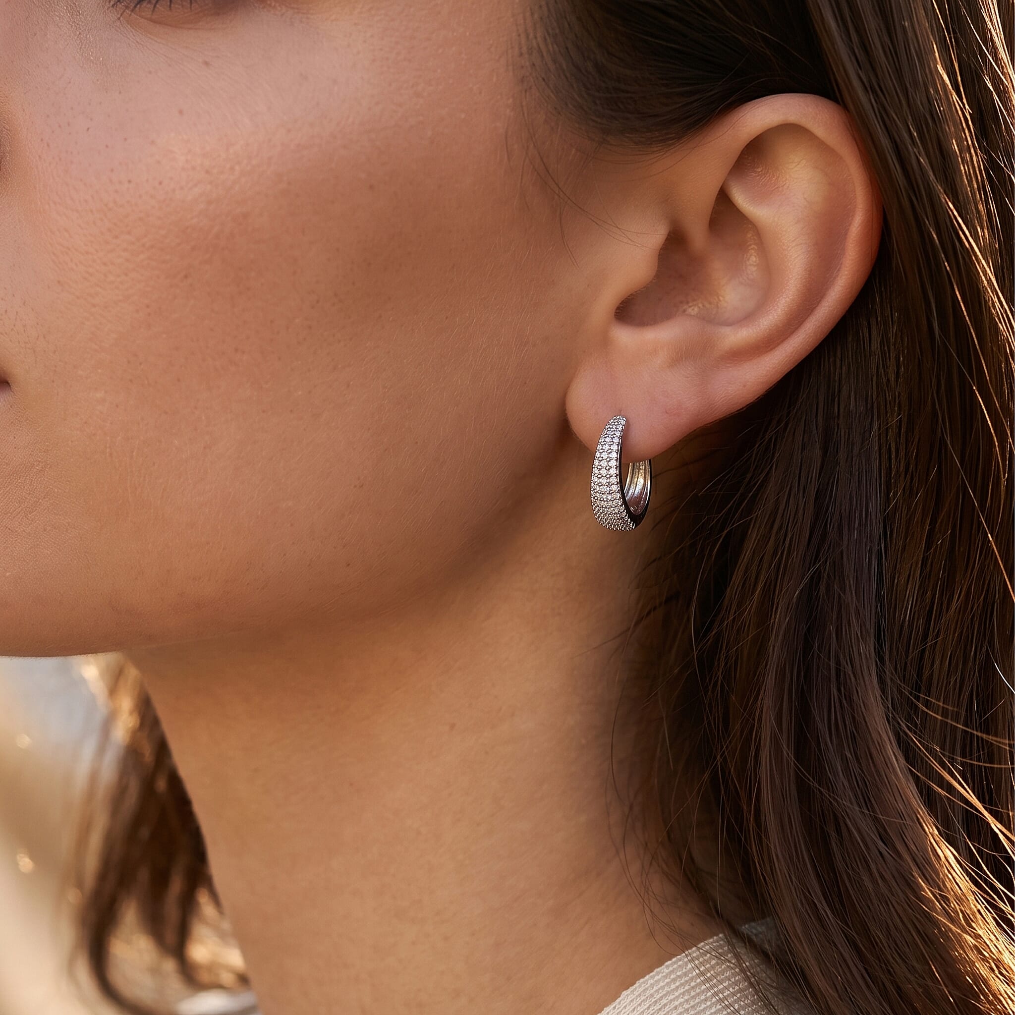 Simulated Diamond Earrings in Platinum Bond